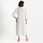 Tamsy 100% Cotton Embroidered 3-4 Sleeves Midi Dress (Size XXL) - White