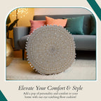 Cotton Floor Cushion with Embroidery - Pom Pom (Size 40x40x10 cm) - White