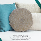 Cotton Floor Cushion with Embroidery - Pom Pom (Size 40x40x10 cm) - White