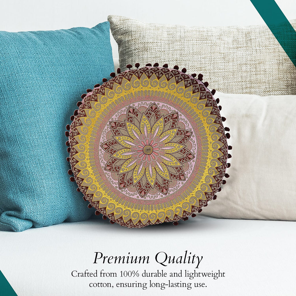 Cotton Floor Cushion with Embroidery - Pom Pom (Size 40x40x10 cm) - Multi