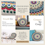 Cotton Floor Cushion with Embroidery - Pom Pom (Size 40x40x10 cm) - Multi