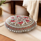 Cotton Floor Cushion with Embroidery - Pom Pom (Size 40x40x10 cm) - Multi