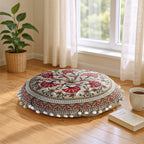 Cotton Floor Cushion with Embroidery - Pom Pom (Size 40x40x10 cm) - Multi