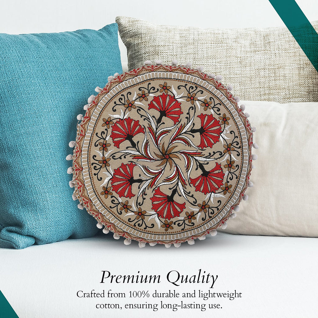 Cotton Floor Cushion with Embroidery - Pom Pom (Size 40x40x10 cm) - Multi