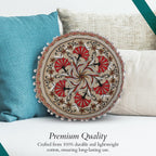 Cotton Floor Cushion with Embroidery - Pom Pom (Size 40x40x10 cm) - Multi