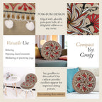 Cotton Floor Cushion with Embroidery - Pom Pom (Size 40x40x10 cm) - Multi