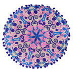 Cotton Floor Cushion with Embroidery and Pom Pom (Size 40x40x10 Cm) - Pink