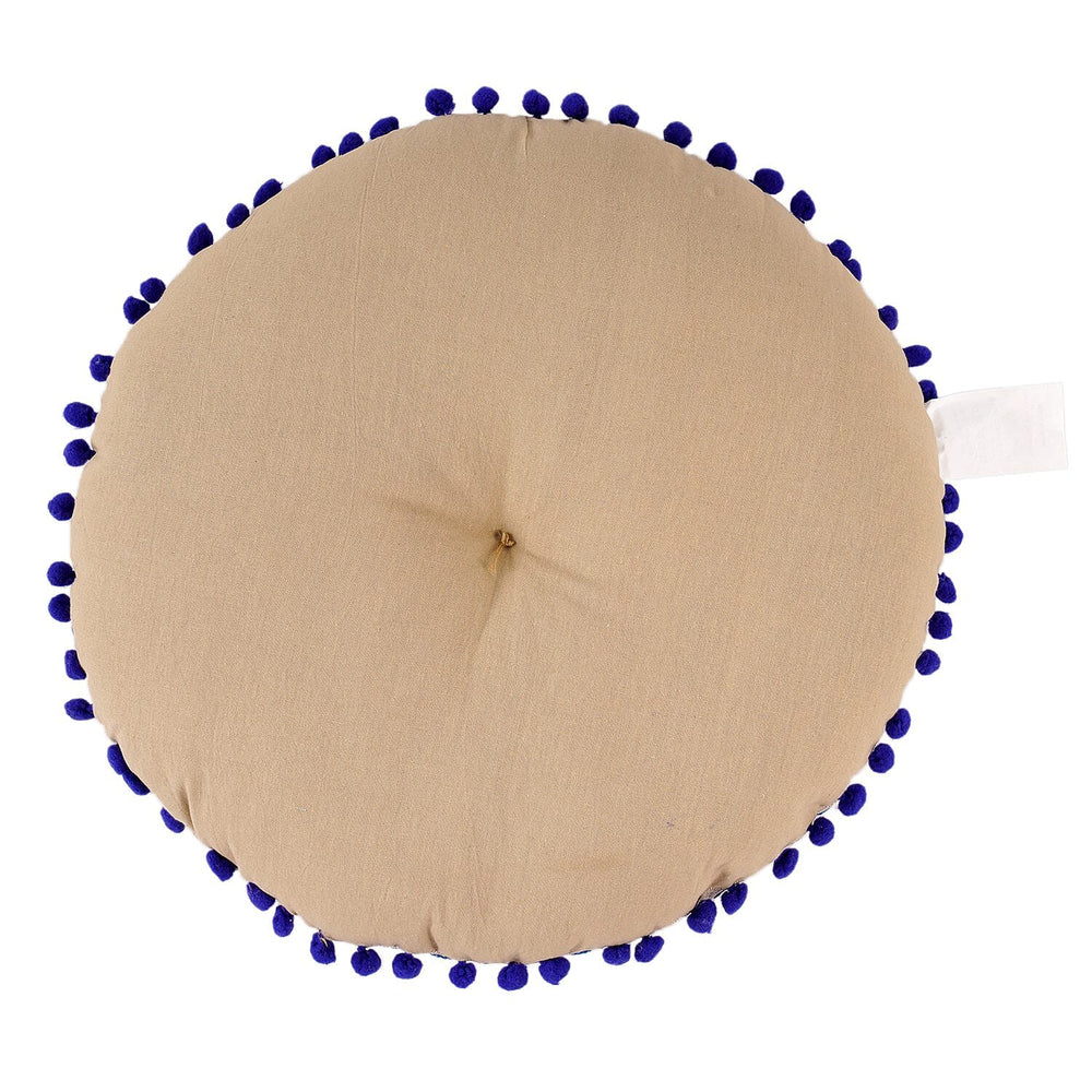 Cotton Floor Cushion with Embroidery and Pom Pom (Size 40x40x10 Cm) - Pink