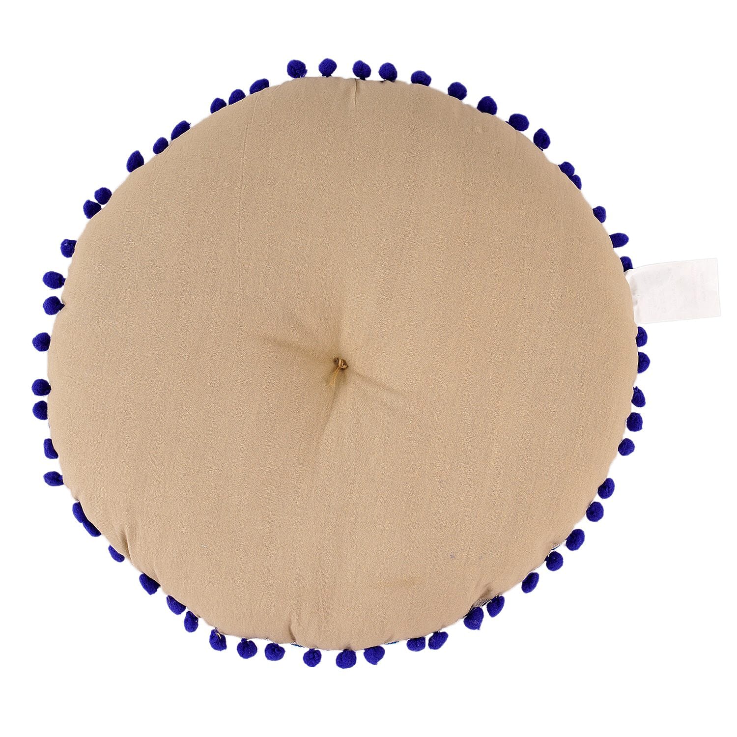 Cotton Floor Cushion with Embroidery and Pom Pom (Size 40x40x10 Cm) - Pink