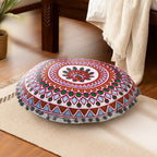Cotton Floor Cushion with Embroidery and Pom Pom (Size 40x40x10 Cm) - Orange