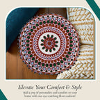 Cotton Floor Cushion with Embroidery and Pom Pom (Size 40x40x10 Cm) - Orange