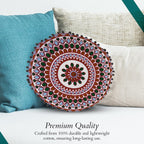 Cotton Floor Cushion with Embroidery and Pom Pom (Size 40x40x10 Cm) - Orange