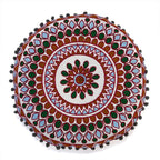 Cotton Floor Cushion with Embroidery and Pom Pom (Size 40x40x10 Cm) - Orange