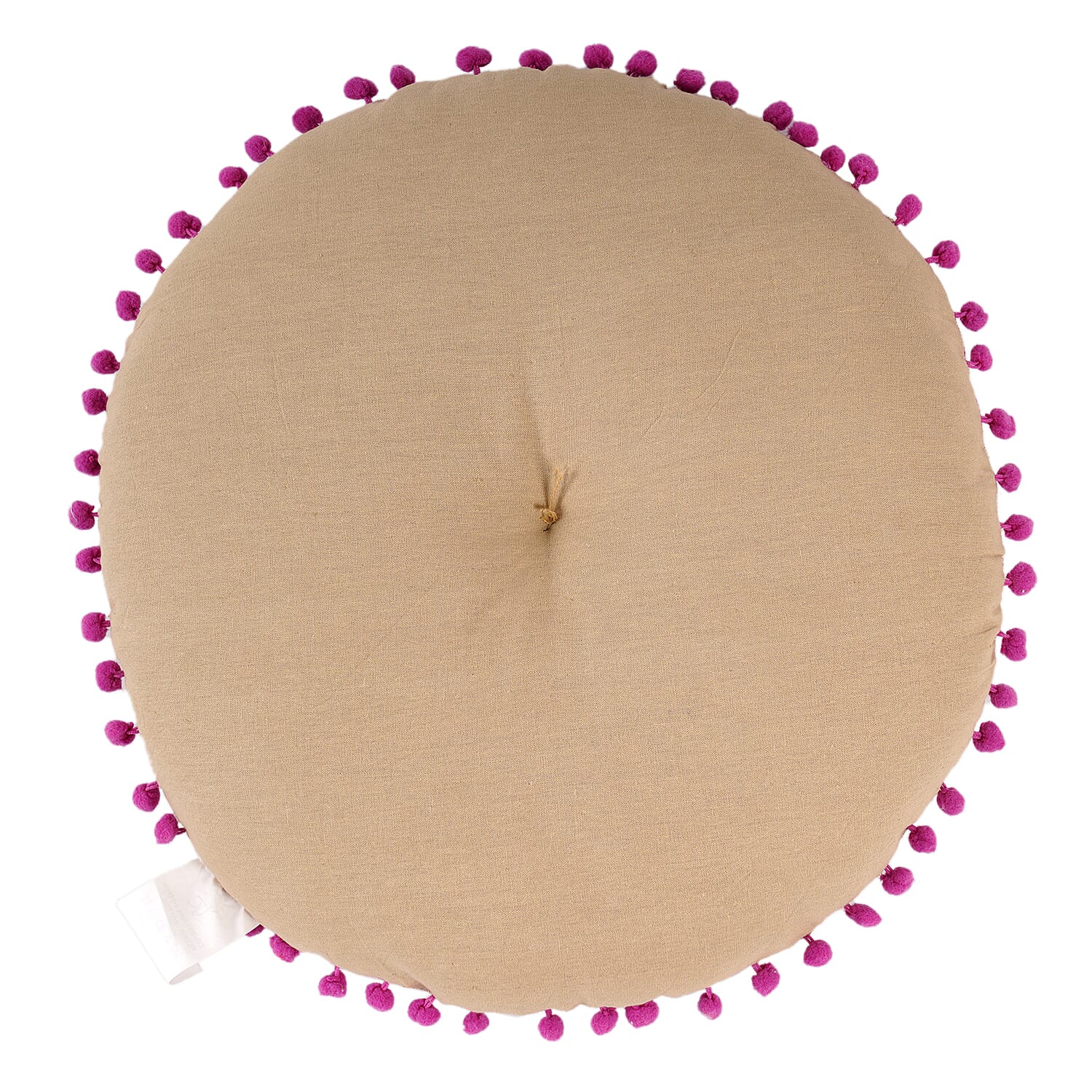 Cotton Floor Cushion with Embroidery and Pom Pom (Size 40x40x10 Cm) - Orange