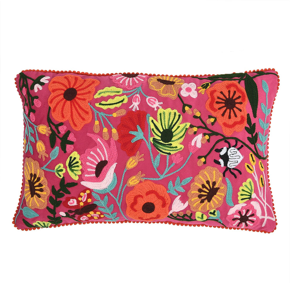 Cotton Floral Cushion Cover (Size 30x1 cm) - Baby Pink & Multicolor