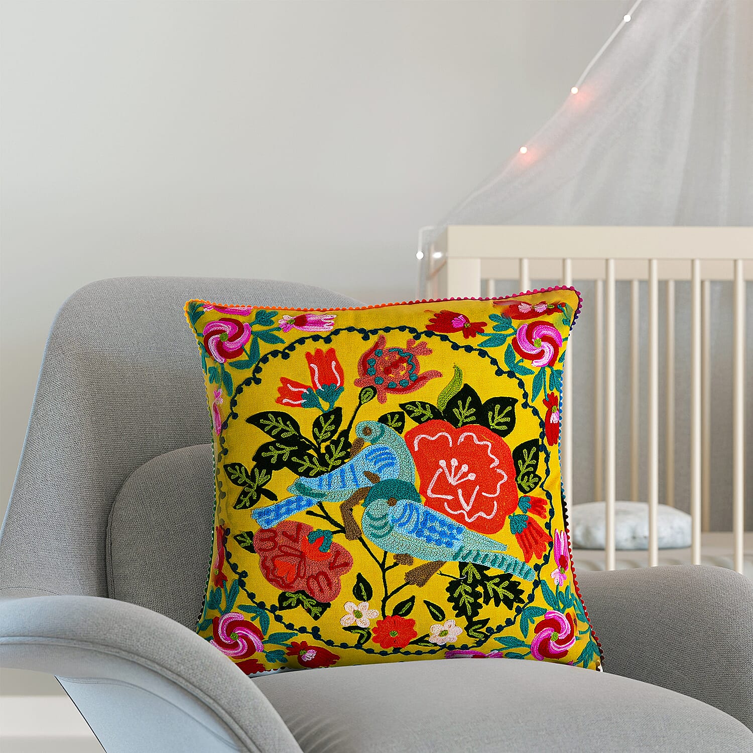 Cotton Floral Cushion Cover (Size 45x1 cm) - Multi Color & Multicolor