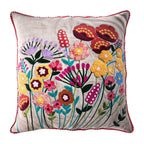 Cotton Flower Embroidered Cushion Cover (Size 45x45 Cm) - Off White & Green