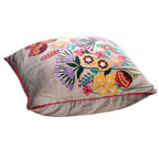 Cotton Flower Embroidered Cushion Cover (Size 45x45 Cm) - Off White & Green