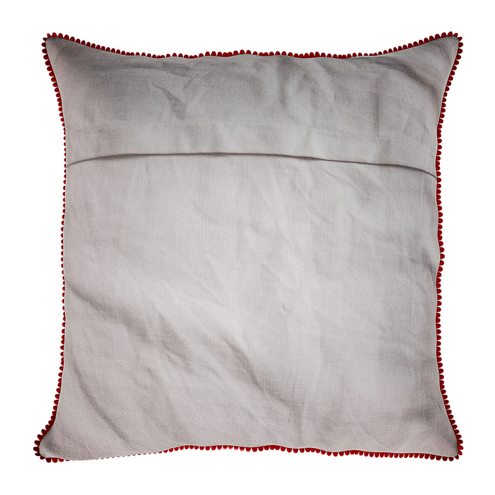 Cotton Flower Embroidered Cushion Cover (Size 45x45 Cm) - Off White & Green