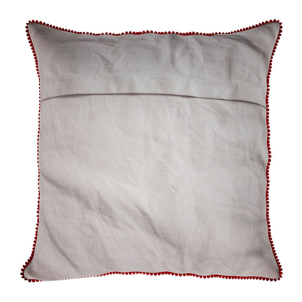 Cotton Flower Embroidered Cushion Cover (Size 45x45 Cm) - Off White & Green