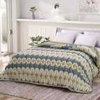HUSH HAVEN Jacquard Cotton Intricate Pattern Blanket 10 Kg(230 x 200 cm) - Blue, Off-White - Yellow