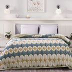 HUSH HAVEN Jacquard Cotton Intricate Pattern Blanket 10 Kg(230 x 200 cm) - Blue, Off-White - Yellow