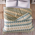 HUSH HAVEN Jacquard Cotton Intricate Pattern Blanket 10 Kg(230 x 200 cm) - Blue, Off-White - Yellow