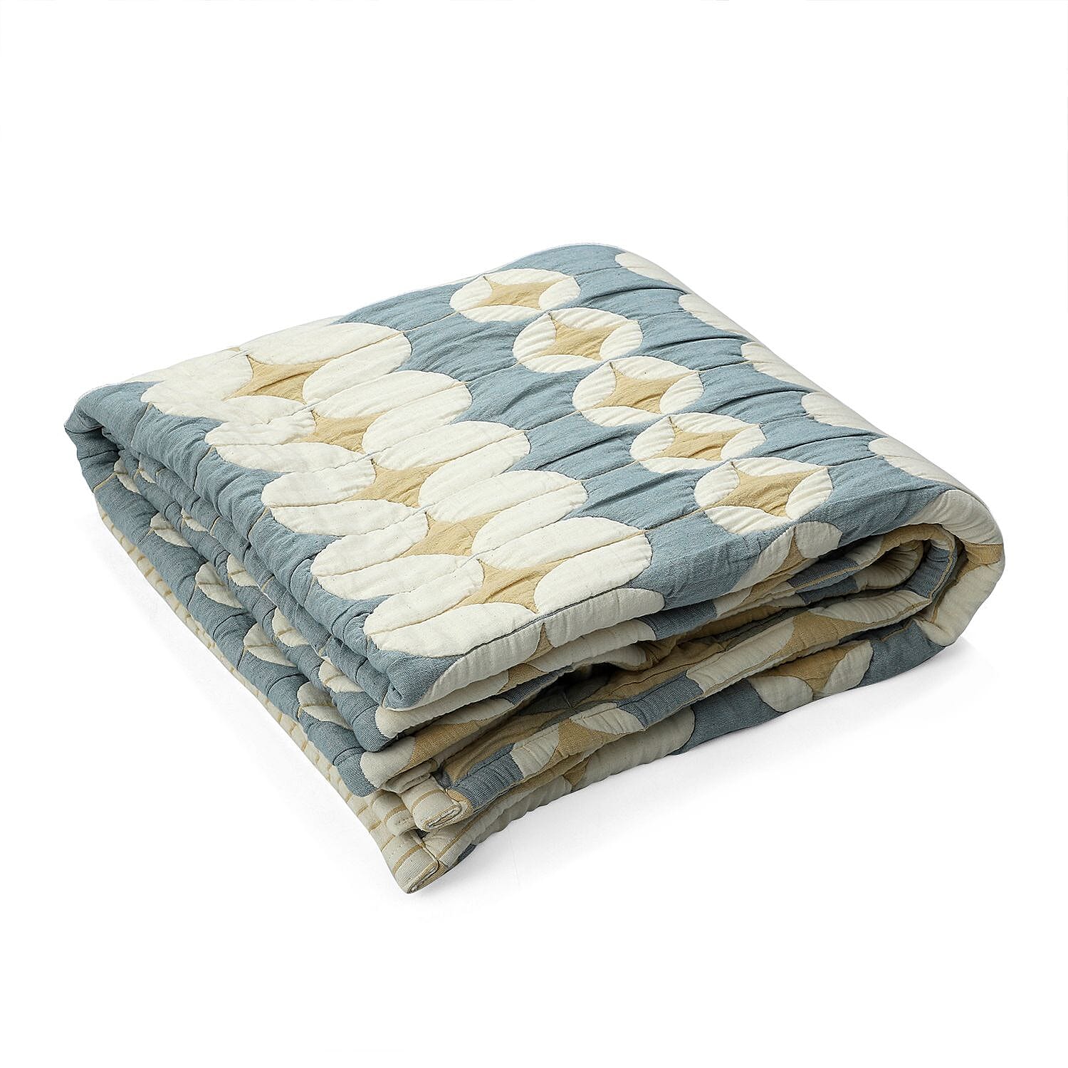HUSH HAVEN Jacquard Cotton Intricate Pattern Blanket 10 Kg(230 x 200 cm) - Blue, Off-White - Yellow