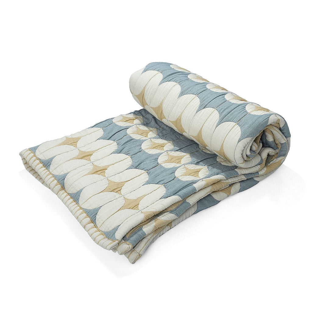 HUSH HAVEN Jacquard Cotton Intricate Pattern Blanket 10 Kg(230 x 200 cm) - Blue, Off-White - Yellow