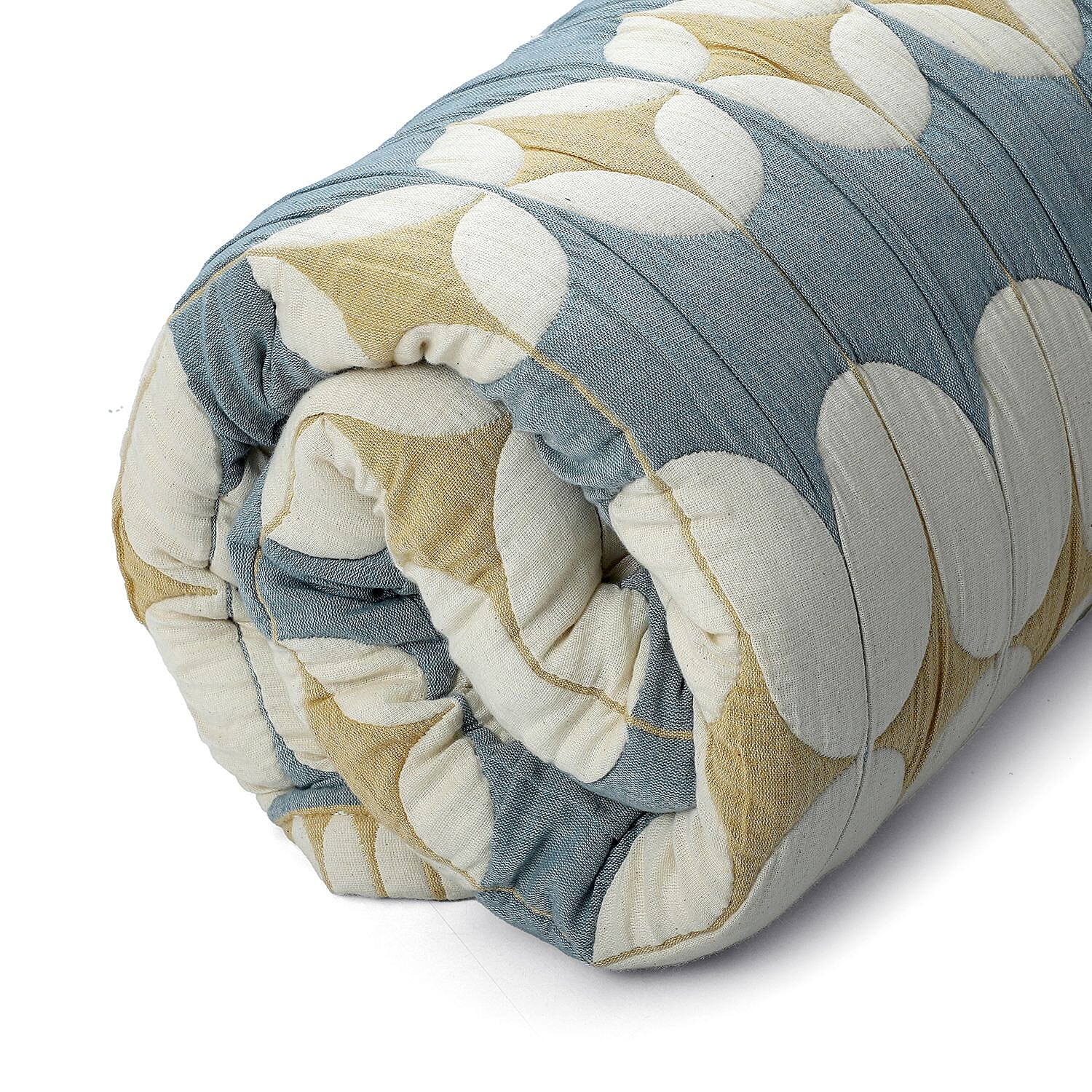 HUSH HAVEN Jacquard Cotton Intricate Pattern Blanket 10 Kg(230 x 200 cm) - Blue, Off-White - Yellow