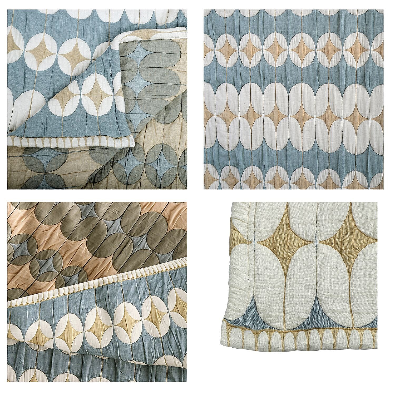 HUSH HAVEN Jacquard Cotton Intricate Pattern Blanket 10 Kg(230 x 200 cm) - Blue, Off-White - Yellow