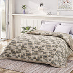 HUSH HAVEN Jacquard Cotton Intricate Pattern Blanket (230 x 200 cm) - Grey, Beige - Off-White