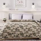HUSH HAVEN Jacquard Cotton Intricate Pattern Blanket (230 x 200 cm) - Grey, Beige - Off-White