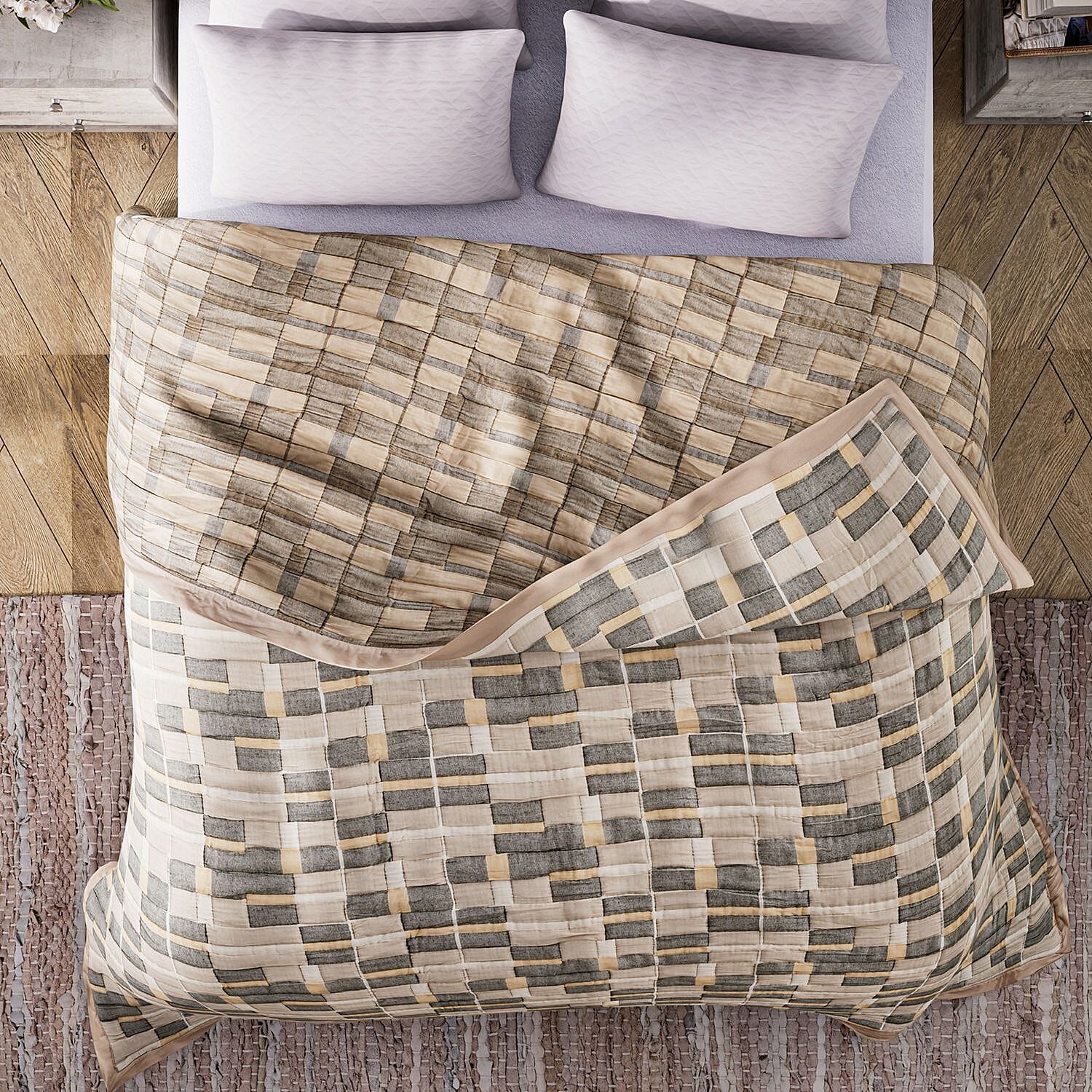 HUSH HAVEN Jacquard Cotton Intricate Pattern Blanket (230 x 200 cm) - Grey, Beige - Off-White