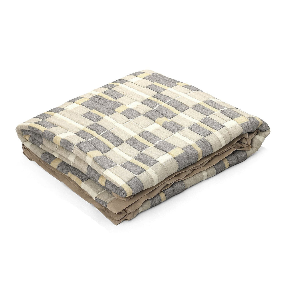 HUSH HAVEN Jacquard Cotton Intricate Pattern Blanket (230 x 200 cm) - Grey, Beige - Off-White