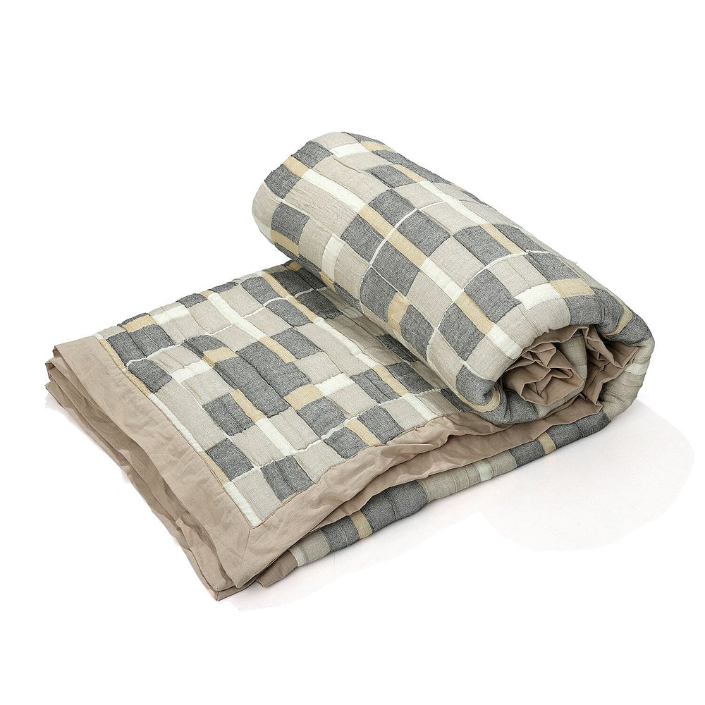 HUSH HAVEN Jacquard Cotton Intricate Pattern Blanket (230 x 200 cm) - Grey, Beige - Off-White