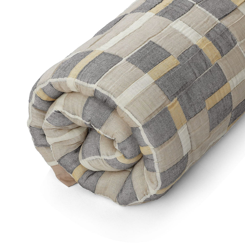 HUSH HAVEN Jacquard Cotton Intricate Pattern Blanket (230 x 200 cm) - Grey, Beige - Off-White