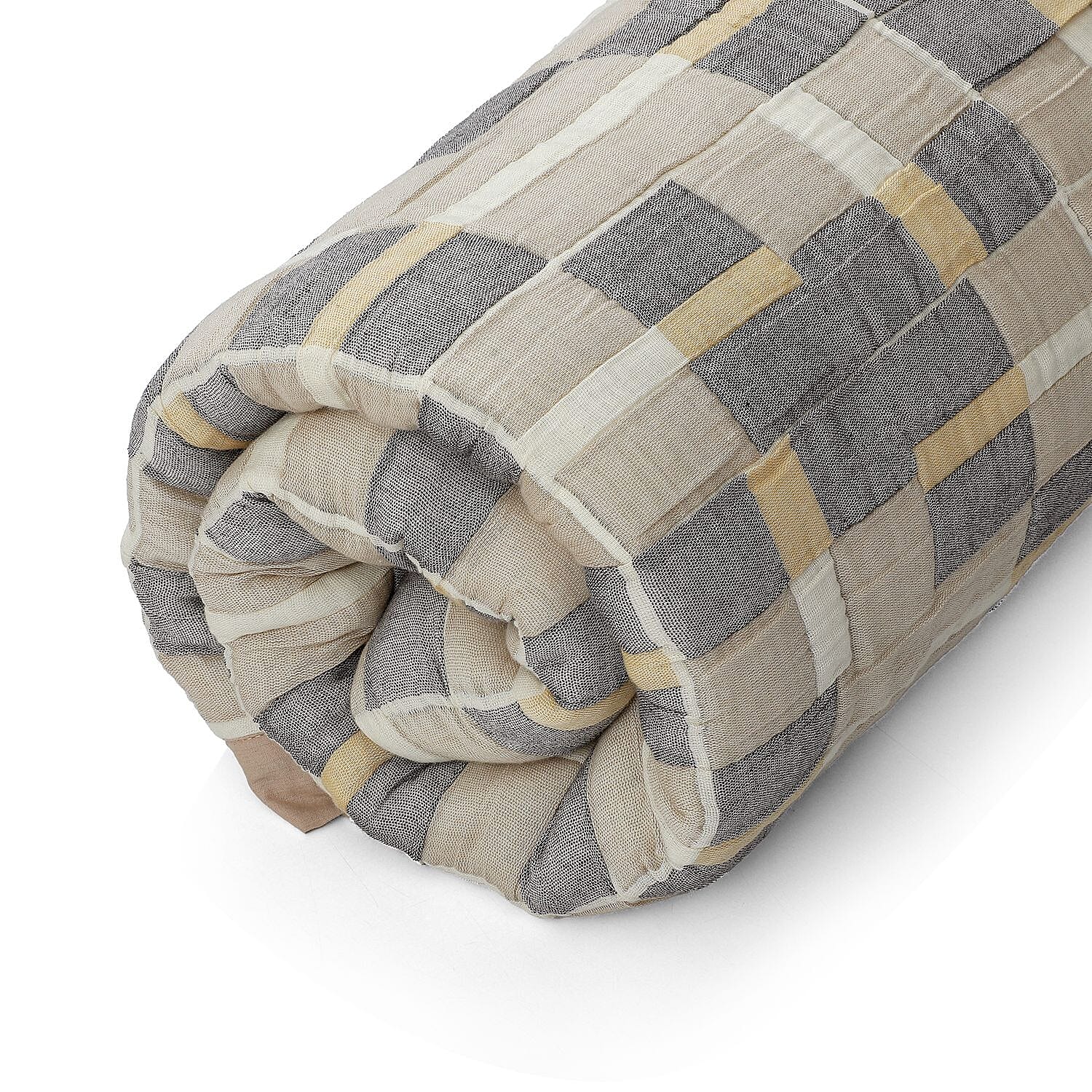 HUSH HAVEN Jacquard Cotton Intricate Pattern Blanket (230 x 200 cm) - Grey, Beige - Off-White