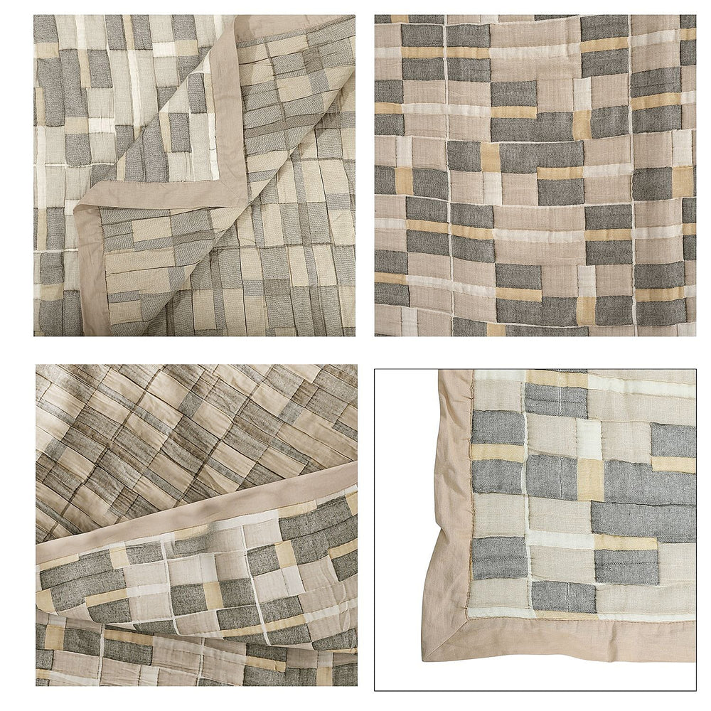 HUSH HAVEN Jacquard Cotton Intricate Pattern Blanket (230 x 200 cm) - Grey, Beige - Off-White