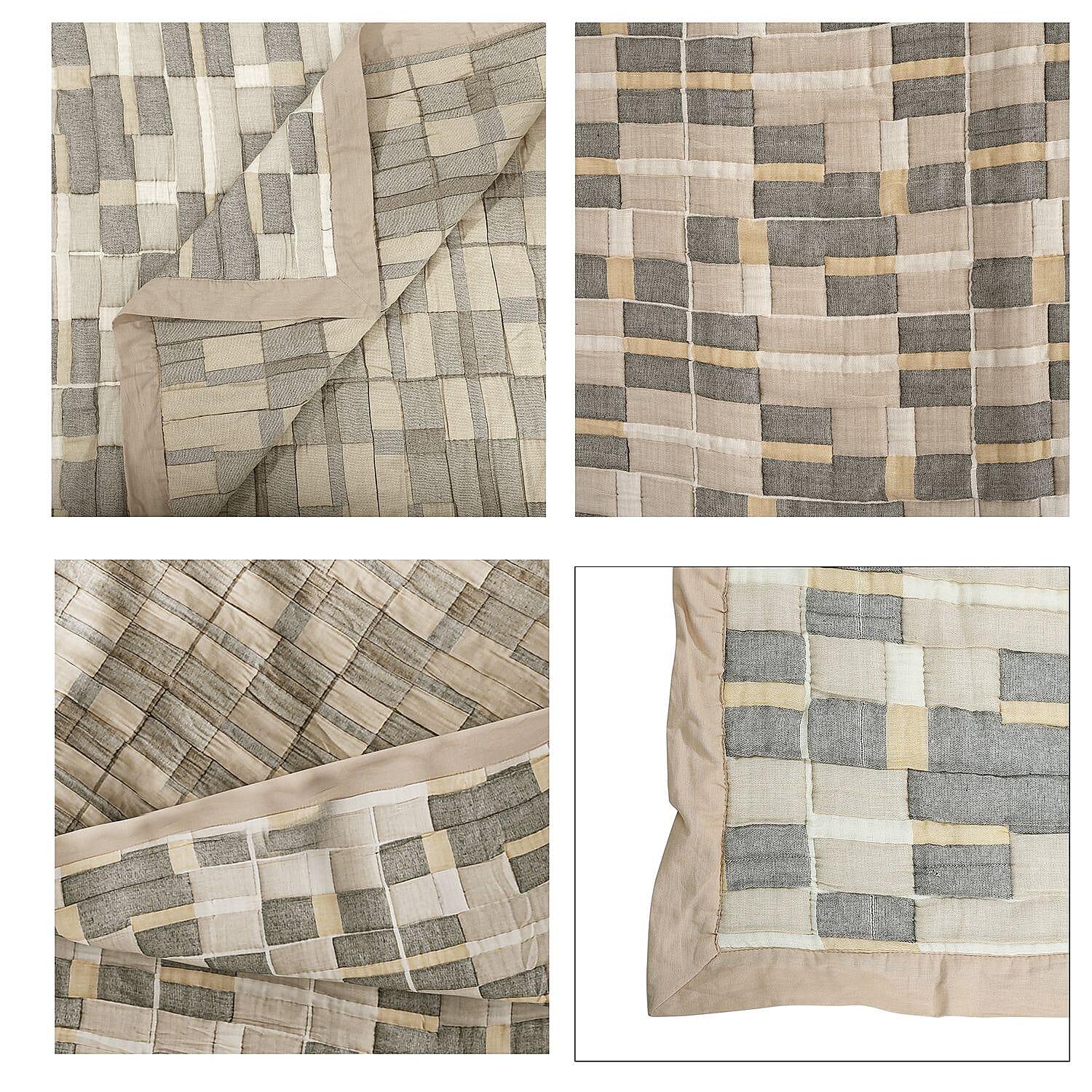 HUSH HAVEN Jacquard Cotton Intricate Pattern Blanket (230 x 200 cm) - Grey, Beige - Off-White