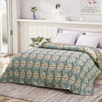 HUSH HAVEN Jacquard Cotton Intricate Pattern Blanket 10 Kg(230 x 200 cm) - Blue, Pink - Off-White