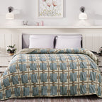 HUSH HAVEN Jacquard Cotton Intricate Pattern Blanket 10 Kg(230 x 200 cm) - Blue, Pink - Off-White