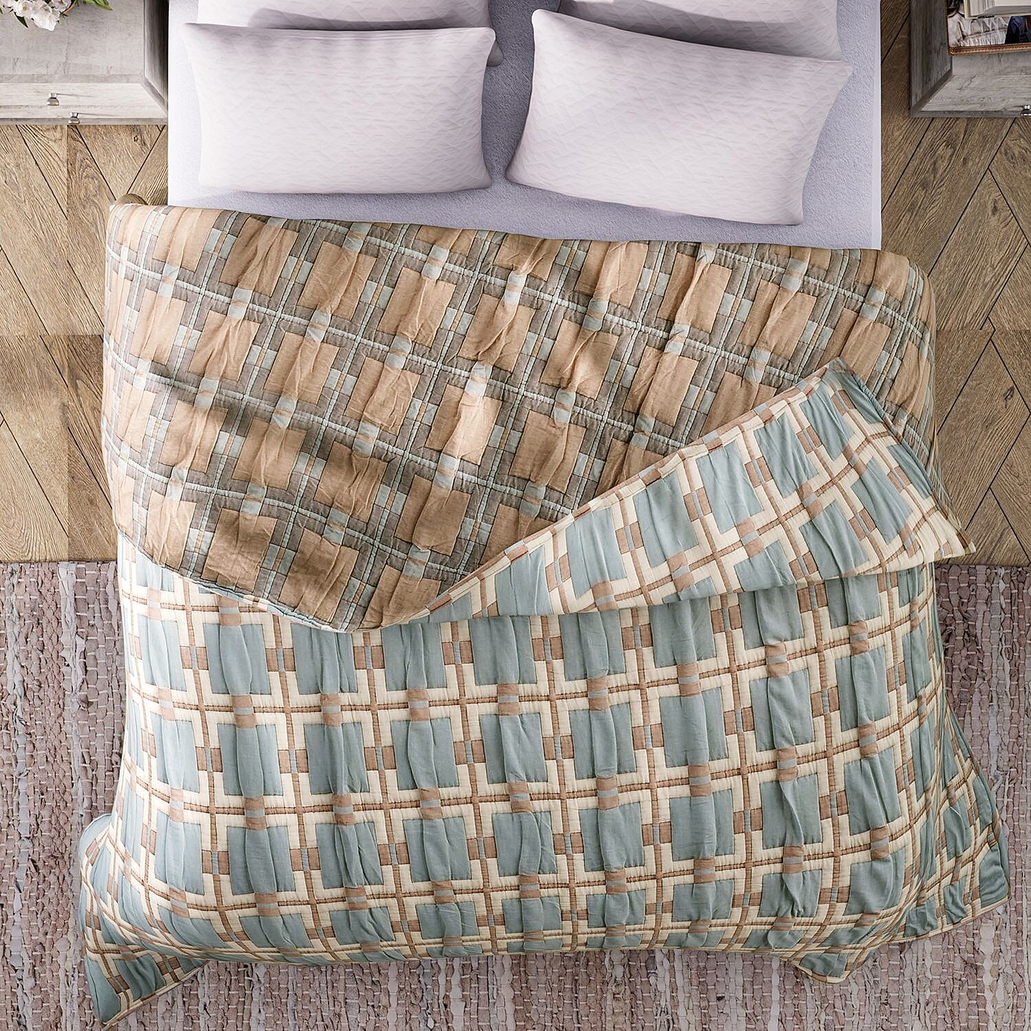 HUSH HAVEN Jacquard Cotton Intricate Pattern Blanket 10 Kg(230 x 200 cm) - Blue, Pink - Off-White