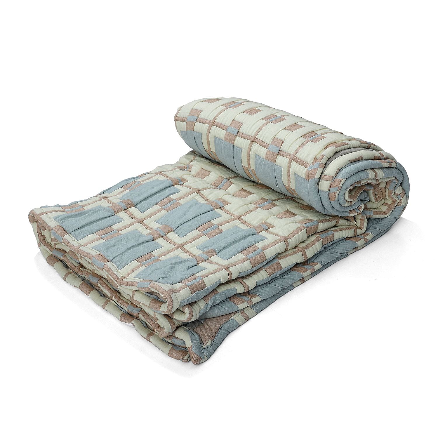 HUSH HAVEN Jacquard Cotton Intricate Pattern Blanket 10 Kg(230 x 200 cm) - Blue, Pink - Off-White