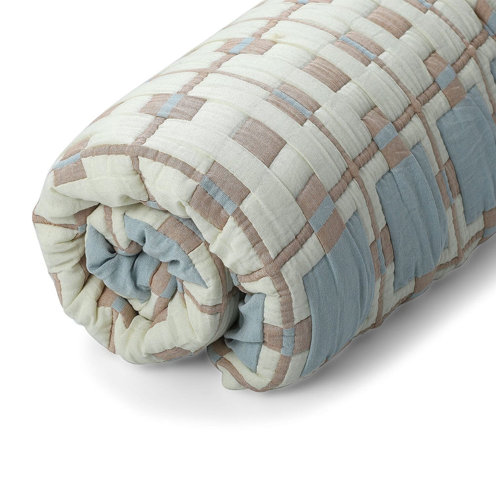 HUSH HAVEN Jacquard Cotton Intricate Pattern Blanket 10 Kg(230 x 200 cm) - Blue, Pink - Off-White
