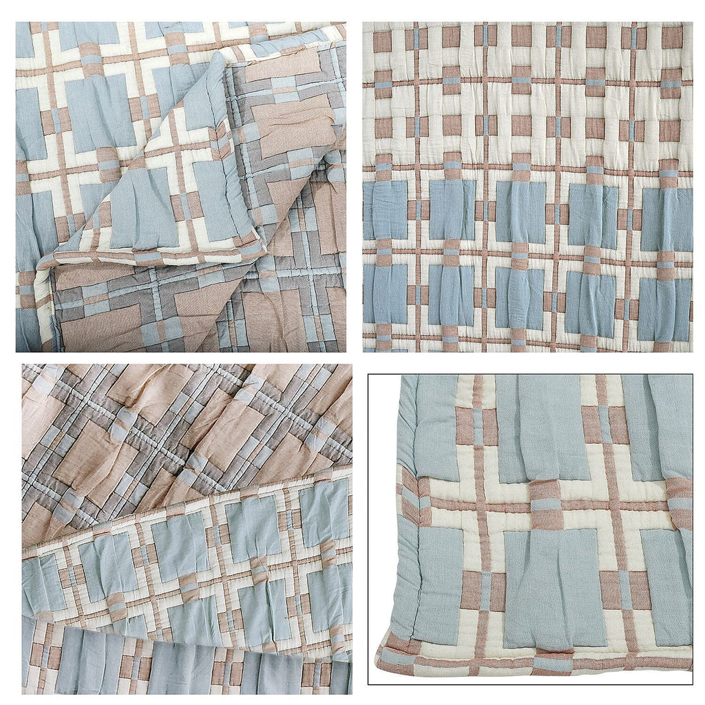 HUSH HAVEN Jacquard Cotton Intricate Pattern Blanket 10 Kg(230 x 200 cm) - Blue, Pink - Off-White