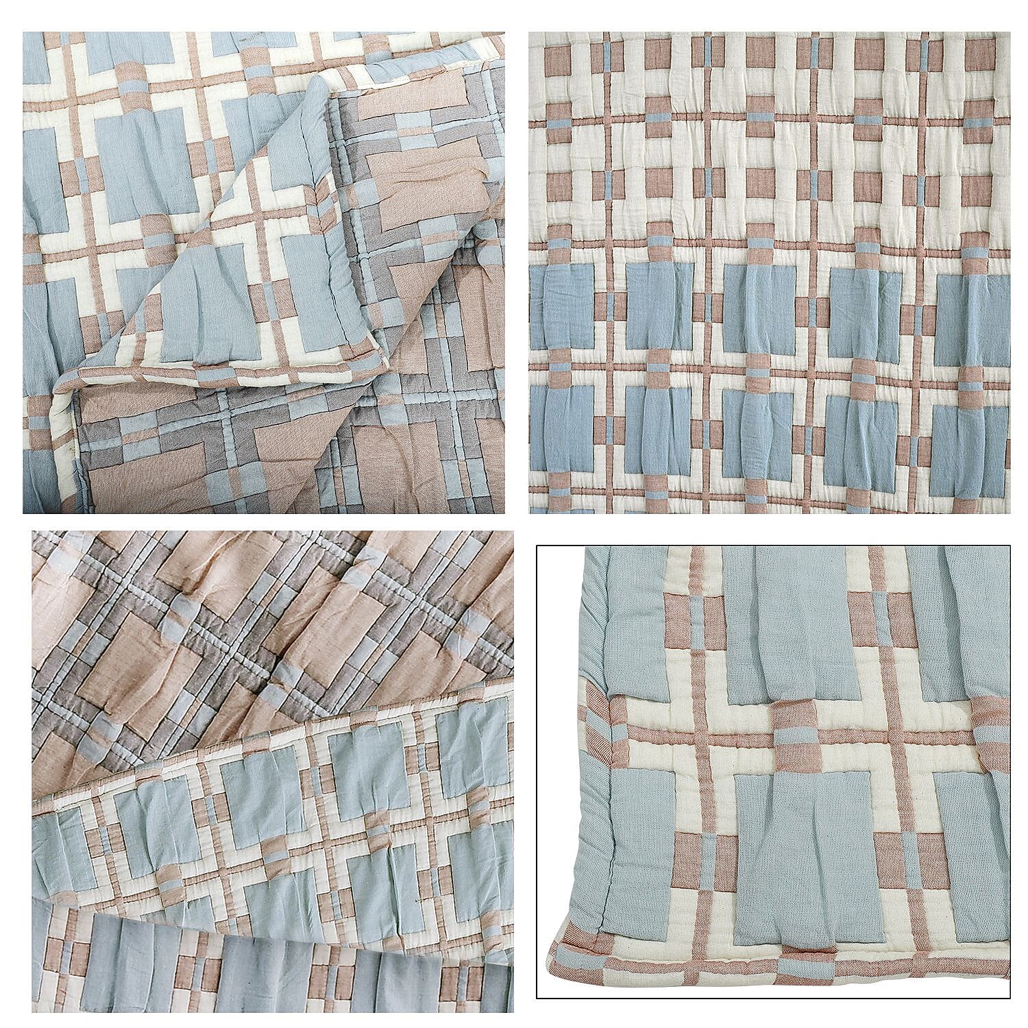 HUSH HAVEN Jacquard Cotton Intricate Pattern Blanket 10 Kg(230 x 200 cm) - Blue, Pink - Off-White