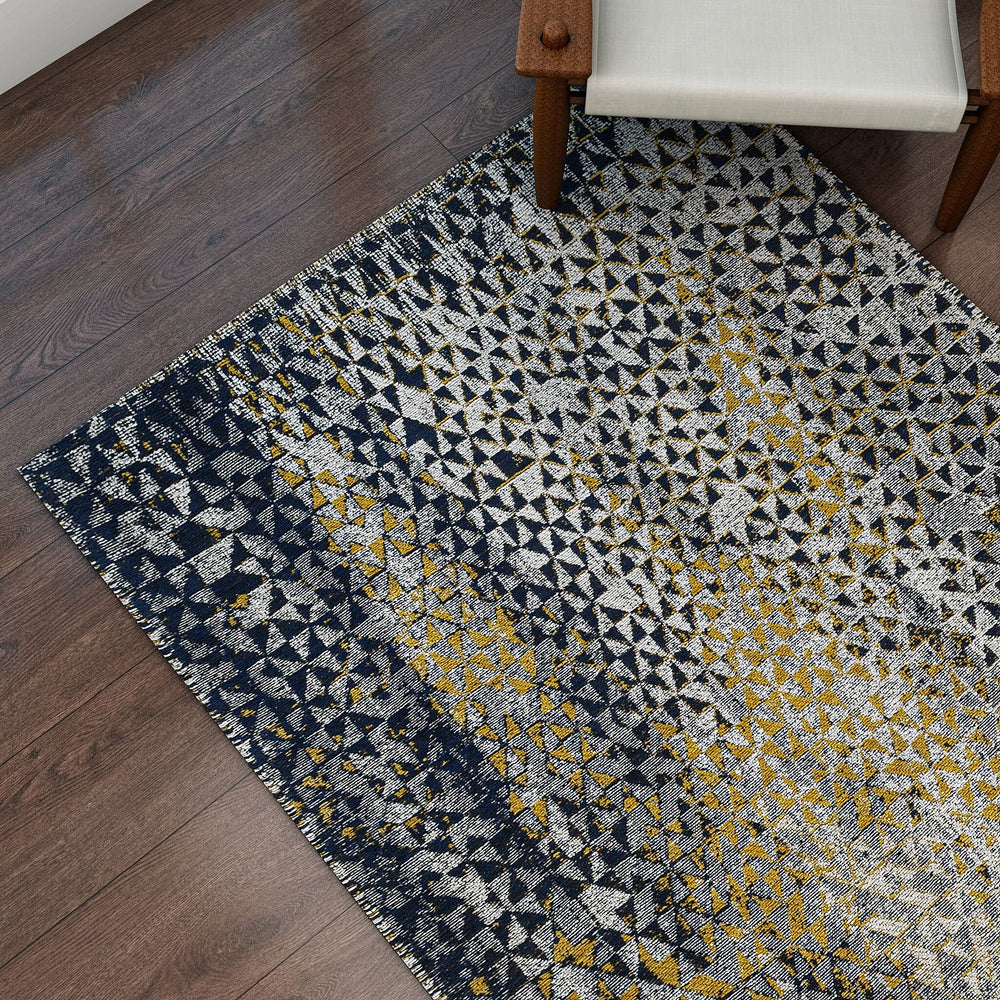 Cotton Jacquard Rug and Door Mat (Size 80x1 cm) - Blue & Multicolor
