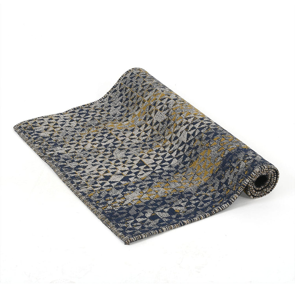 Cotton Jacquard Rug and Door Mat (Size 80x1 cm) - Blue & Multicolor