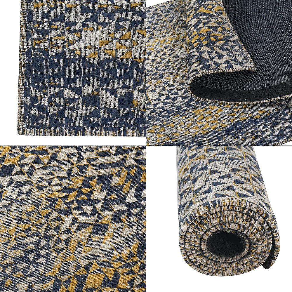 Cotton Jacquard Rug and Door Mat (Size 80x1 cm) - Blue & Multicolor